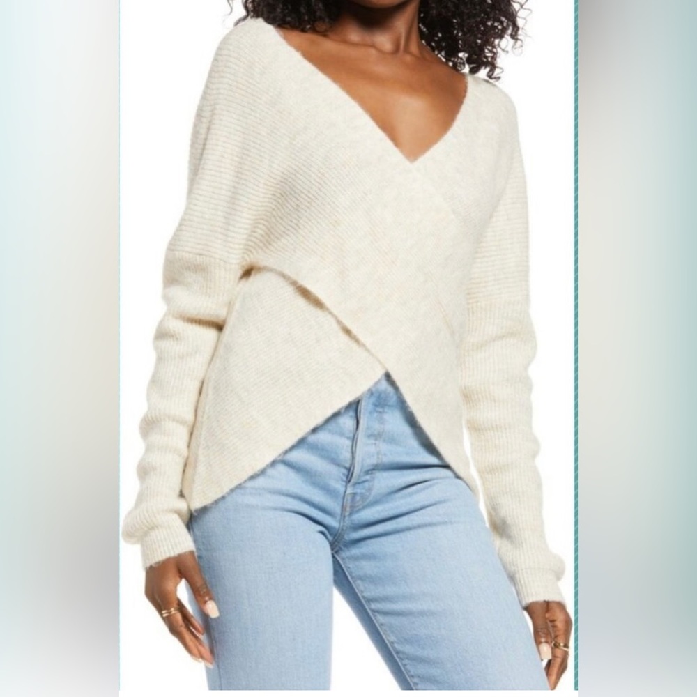 *Open Edit* Heathered Beige Pull Over Wrap Sweater